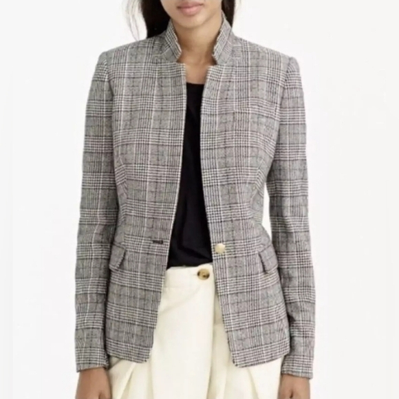 J Crew Regent Blazer in Glen Plaid Size 2 Houndstooth Tweed Wool Blend Jacket - Picture 1 of 5